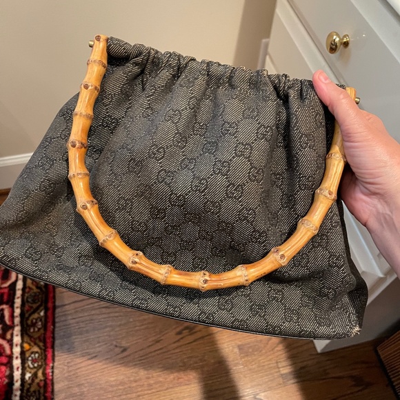 VINTAGE 2000's GUCCI DENIM BAMBOO HANDLES BAG - Picture 1 of 16